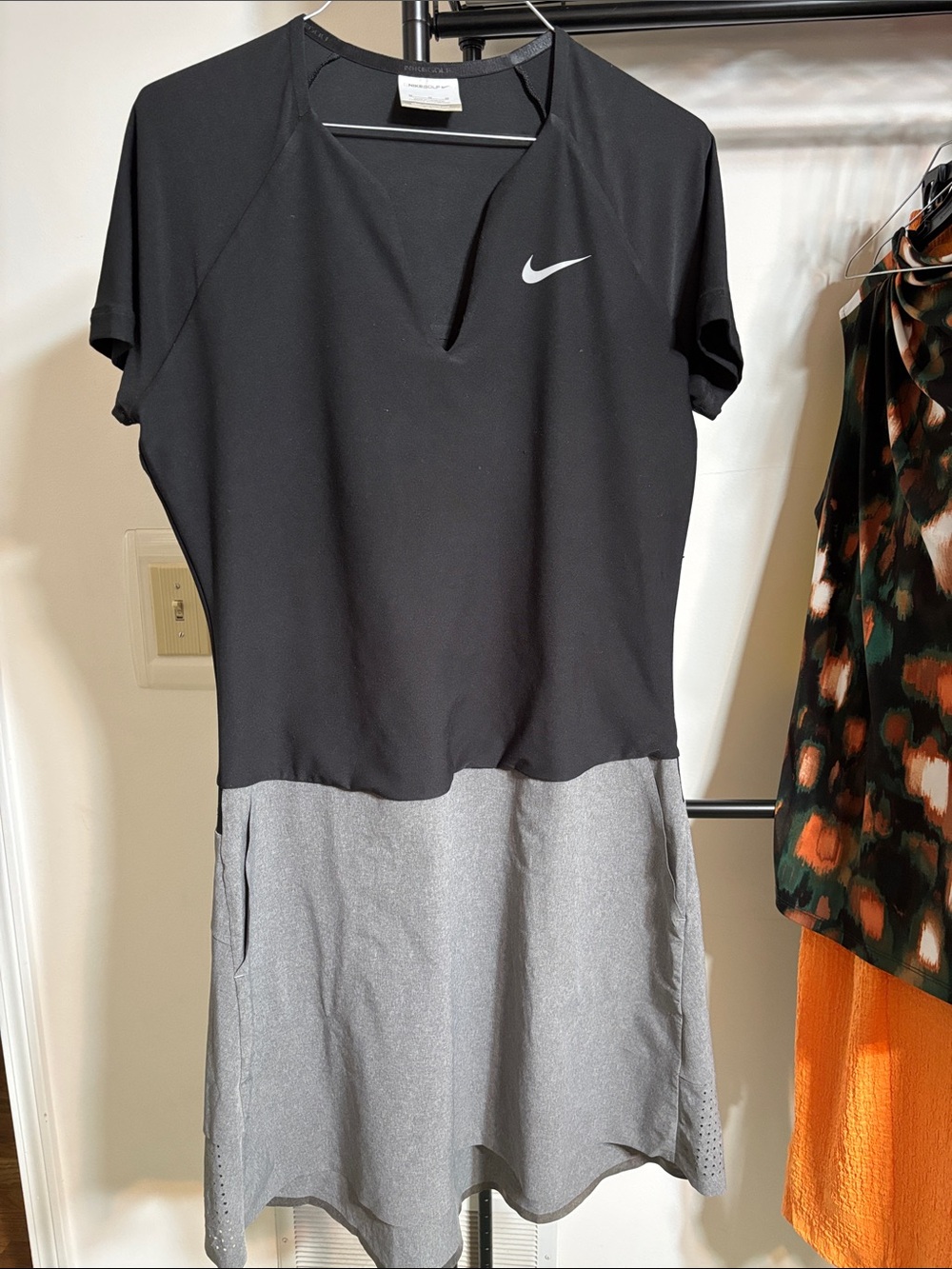 Nike Black and Gray Short-Sleeve Midi Athletic Dress